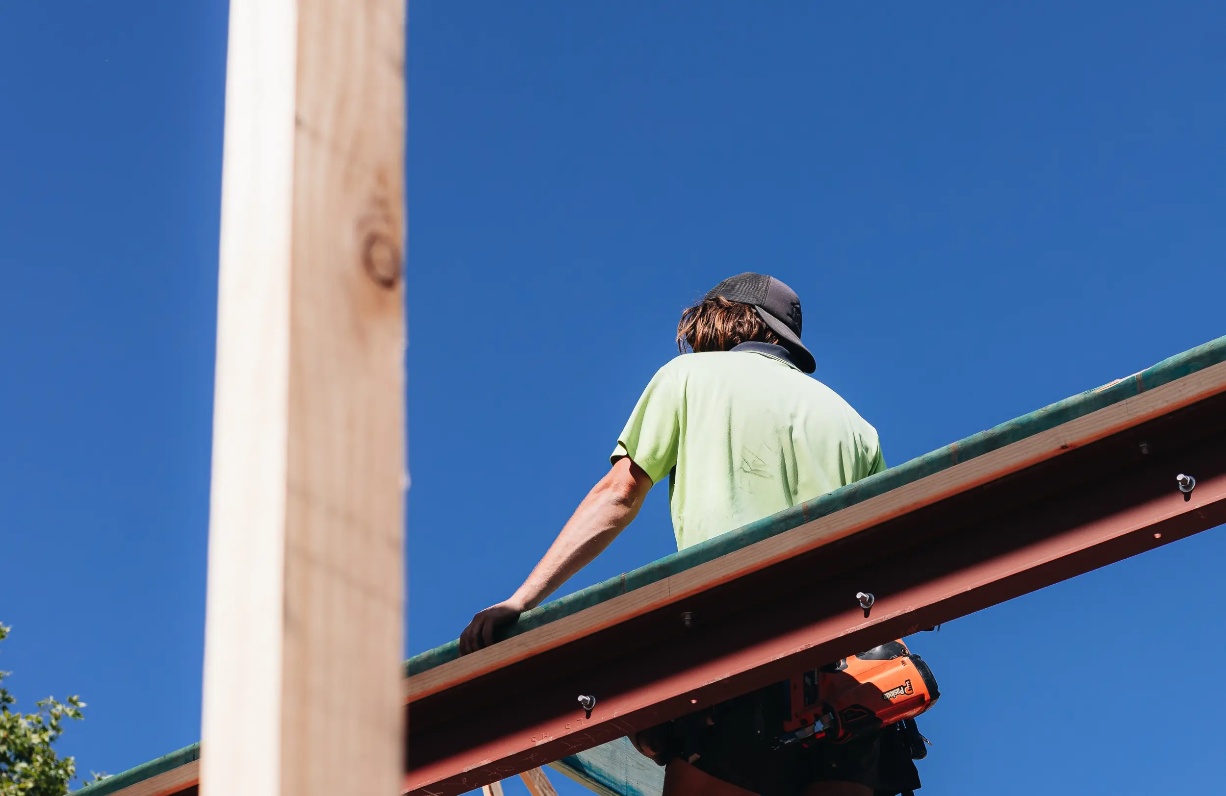 Construction worker on scaffolding.